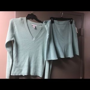 Sweater and wool skirt